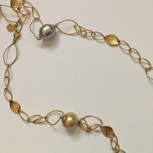 Two Majorica Pearl Necklaces Gray, Gold, & White